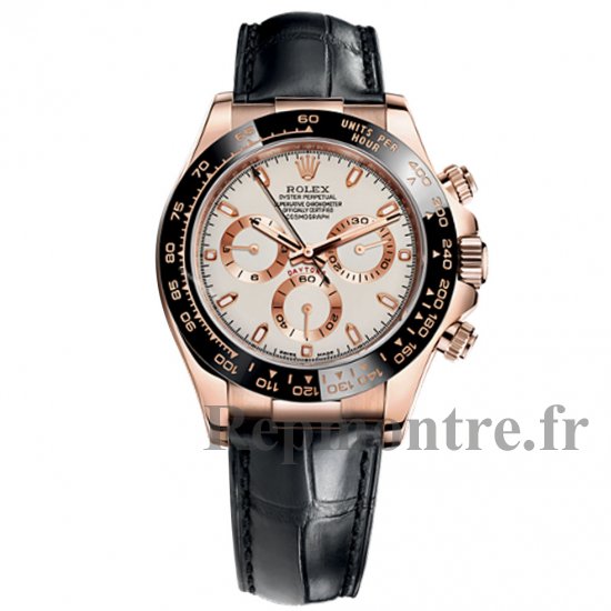 Réplique Rolex Daytona Cadran Ivoire Or Rose 18 Carats Bracelet En Cuir Montre Homme - Cliquez sur l'image pour la fermer