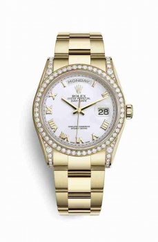 Réplique montre Rolex Day-Date 36 cosses en jaune de 118388 blanc Cadran