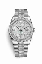 Réplique de montre Rolex Day-Date 36 118346 Blanc serti de nacre serti de Cadran m118346-0073