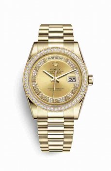 Réplique montre Rolex Day-Date 36 jaune 18 ct 118348 champagne serti de Cadran m118348-0071