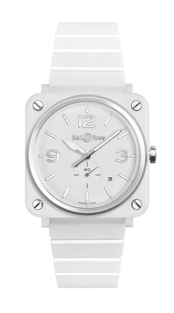 Réplique montre Bell & Ross Quartz Ceramique Blanche 39 Mm BRS-WH-CES-SCE