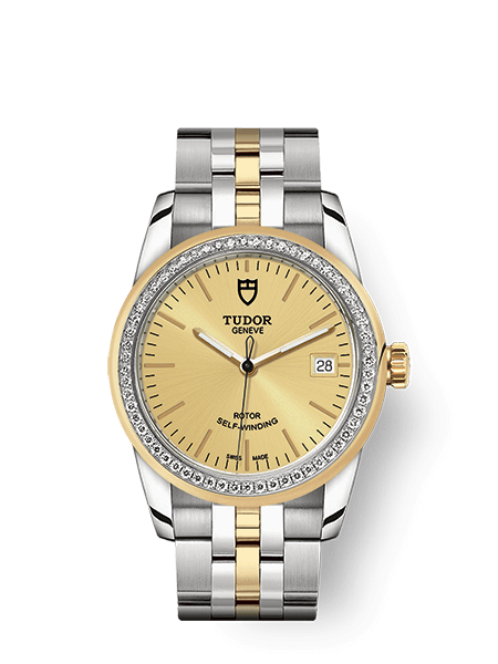 Réplique Tudor Glamour Date 36 Acier Inoxydable / Or Jaune / Champagne / Bracelet m55003-0028