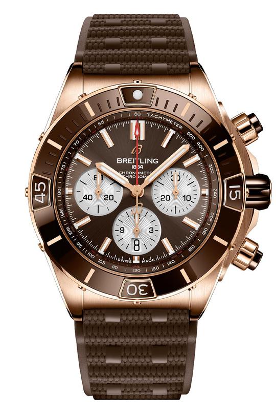 Replique Breitling Super Chronomat 18k Rose Gold Brown Dial Rubber Strap Men's RB0136E31Q1S1
