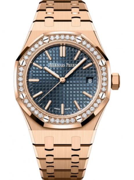 Replique Montre Audemars Piguet Royal Oak Automatique Ou Rose 37mm Bleue Cadran Diamants 15551OR.ZZ.1356OR.02